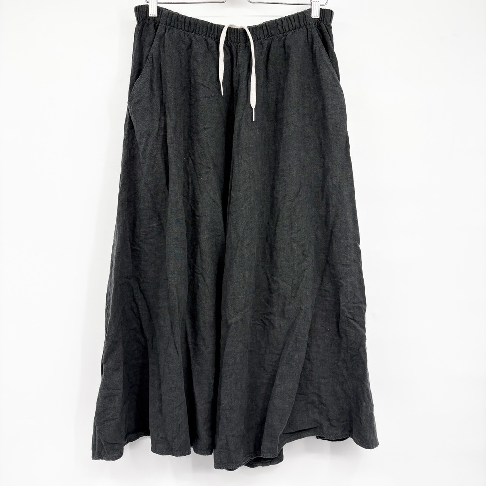 CP Shades Women Black Linen Rayon Blend Boho Beachy Lagenlook Maxi Skirt Size M